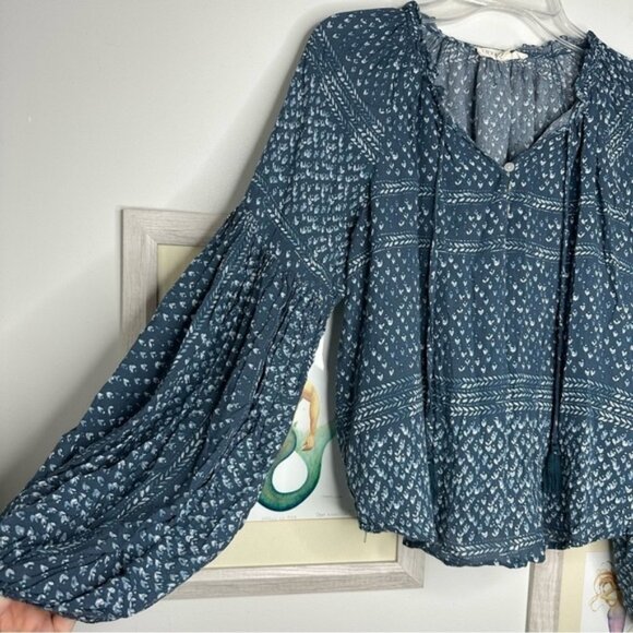 Lovestitch Teal & White Long Balloon Sleeve Peasant Top Women’s Size Small - Picture 3 of 8
